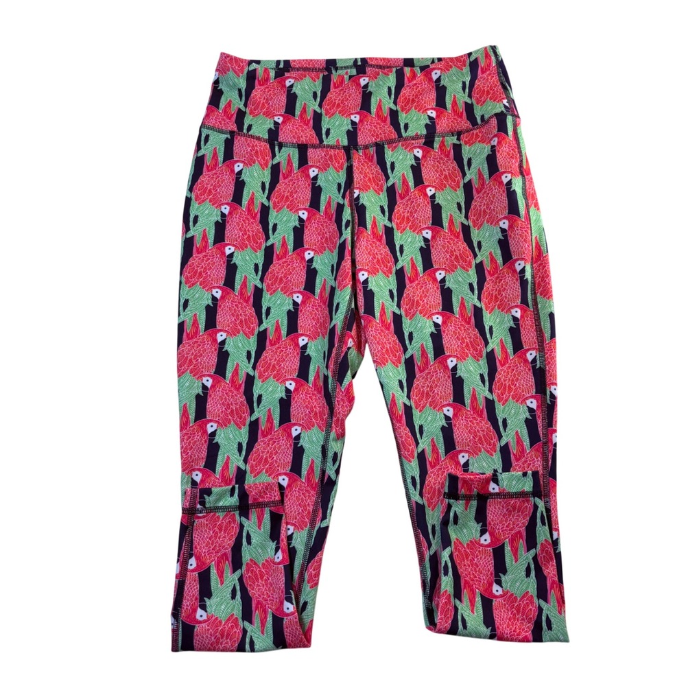Crown & Ivy Sport Womens Red Parrot Tropical Print Cropped Leggings‎ Size M
